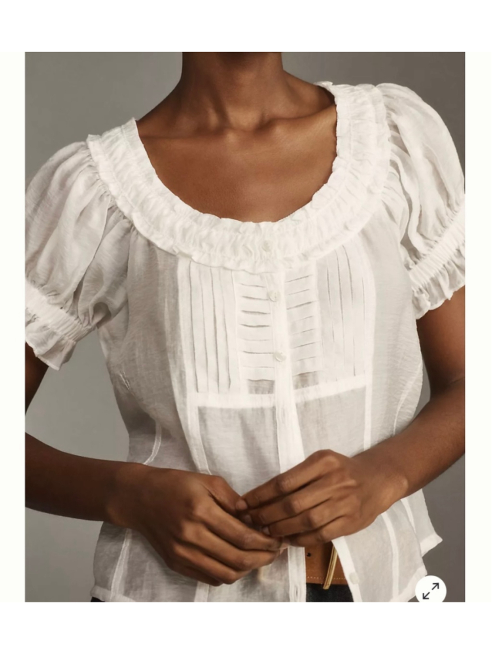Pilcro White Sheer Blouse, Size Women's Small, Short Sleeve Button-Down